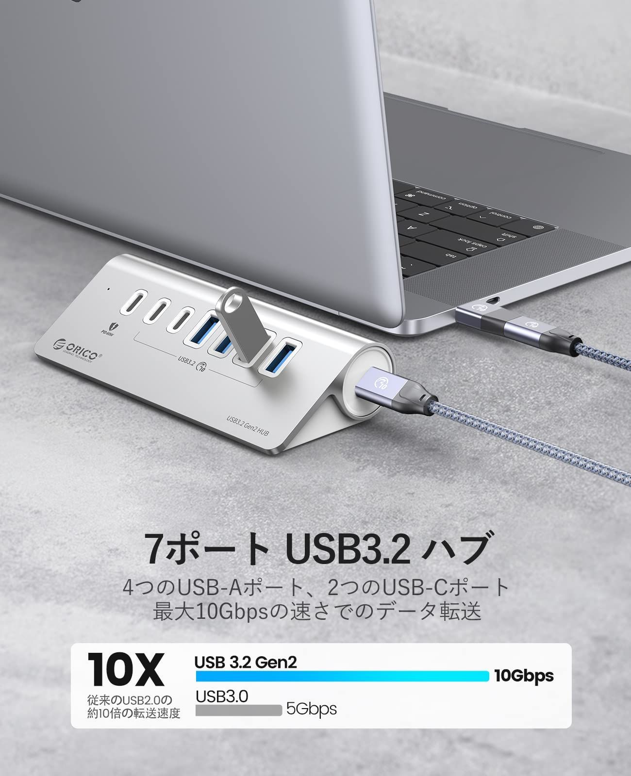USBハブ USB2.0 HUB 50cmケーブル 4ポート スイッチ付き バスパワー 高速 データ転送 480Mbps リチウム ドッキングステーシ