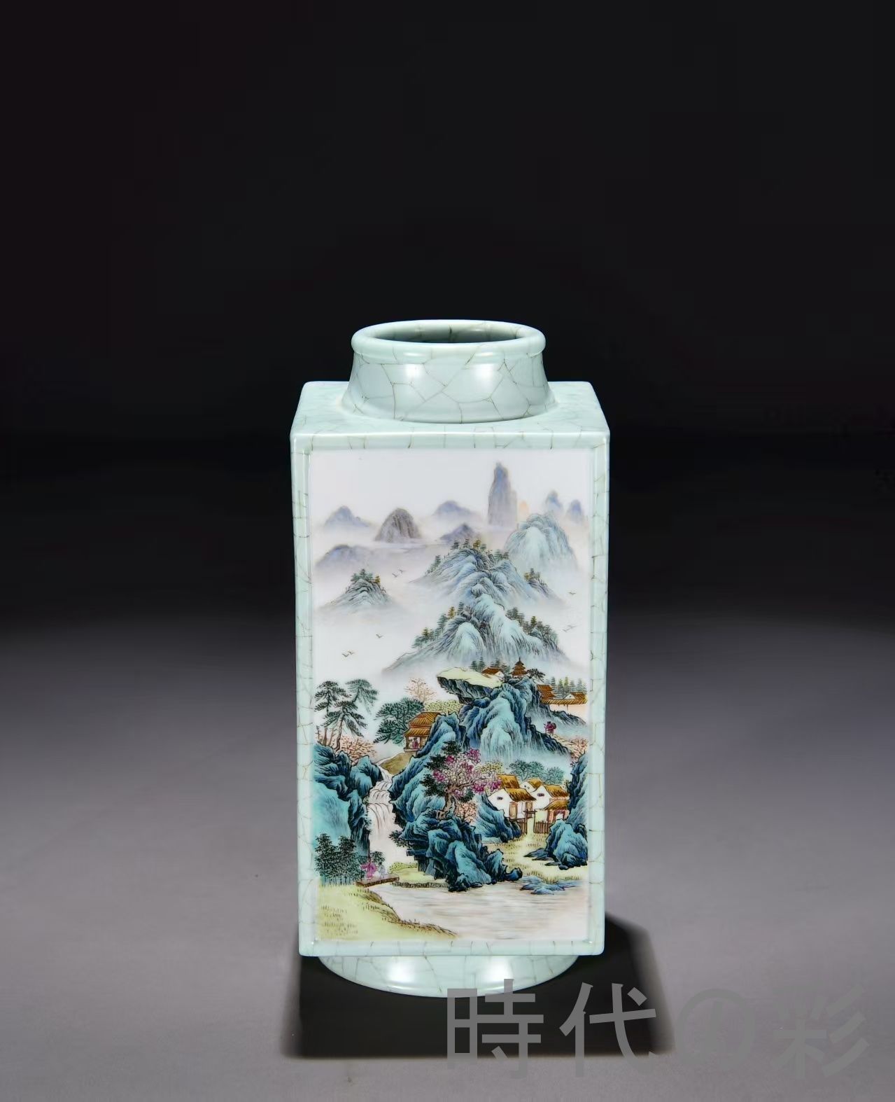 中国古美術 清乾隆 粉彩山水詩文琮式瓶 花瓶 唐物 陶磁 装飾壺 文房具 時代物 中国古美術 清・乾隆 粉彩 山水詩文 琮式瓶 壺 花瓶 古陶磁 骨董品 唐