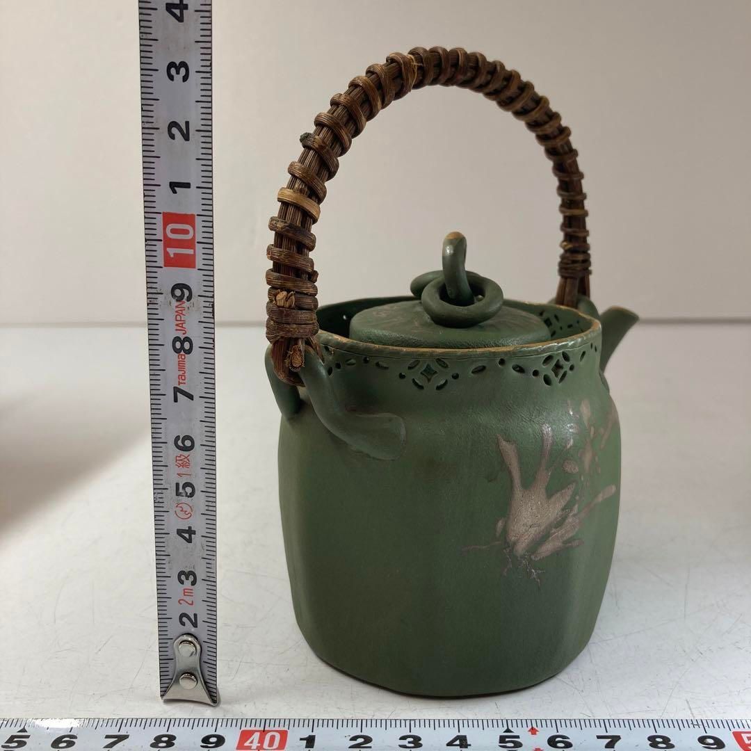 萬古焼　名工　立花造茶瓶　共箱　持ち手込みの高さ14㎝　東Y5-0619② 萬古焼 名工 立花造茶瓶 共箱 持ち手込みの高さ14㎝ 東Y5-0619②