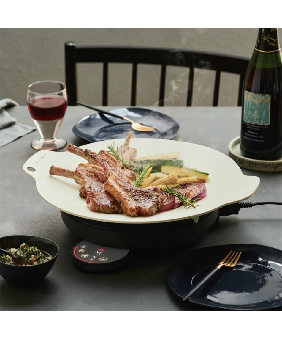 recolte レコルト 卓上IHクッキンググリドル IHクッキングヒーター ホットプレート おしゃれ 丸型 薄型 直径33cm レシピ本付 焼く 炒める 煮る 高火力1200W IHヒーター クリームホワイト RIH-1 W