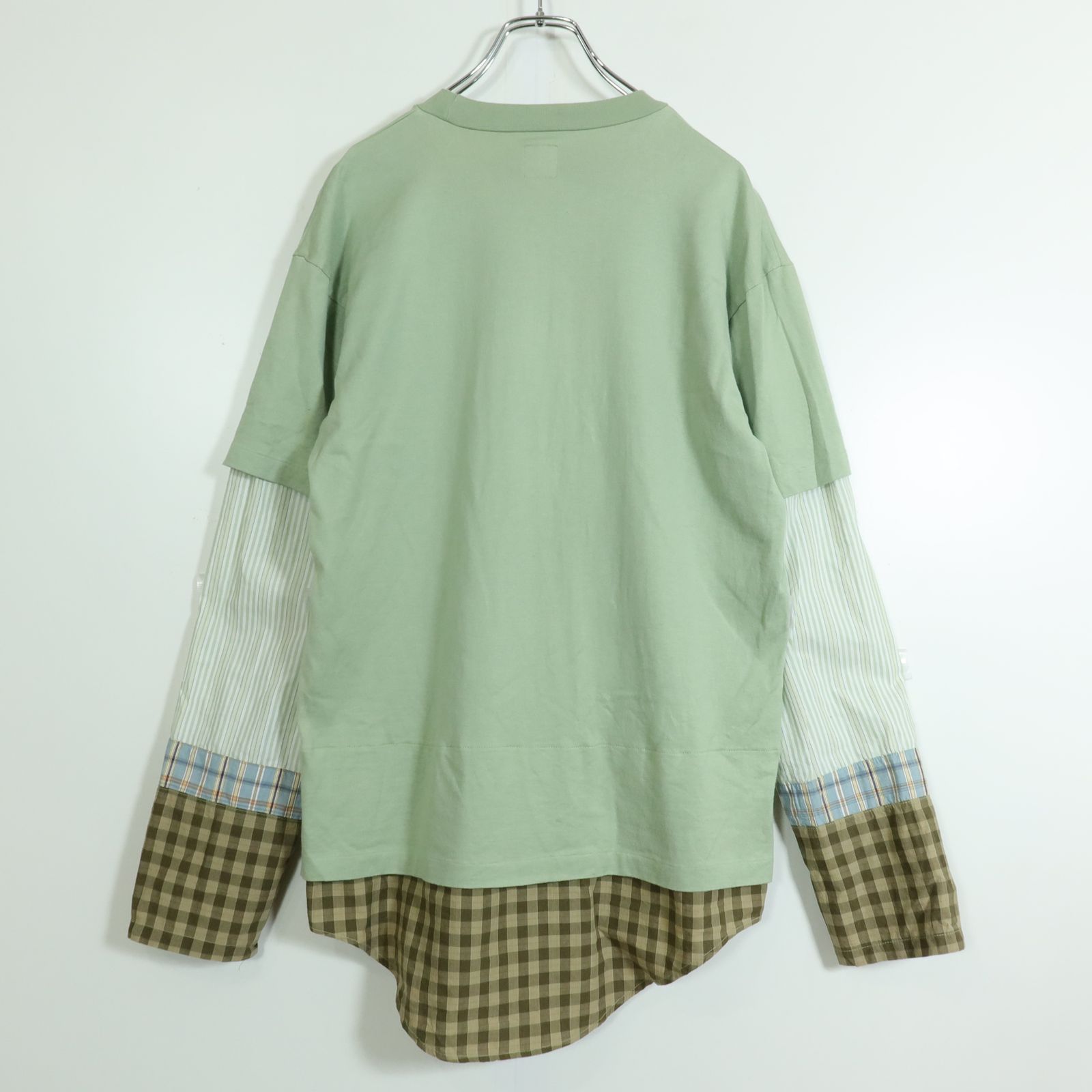 メンズカネコイサオ☆重ね着風カットソー ストライプとチェック柄の袖