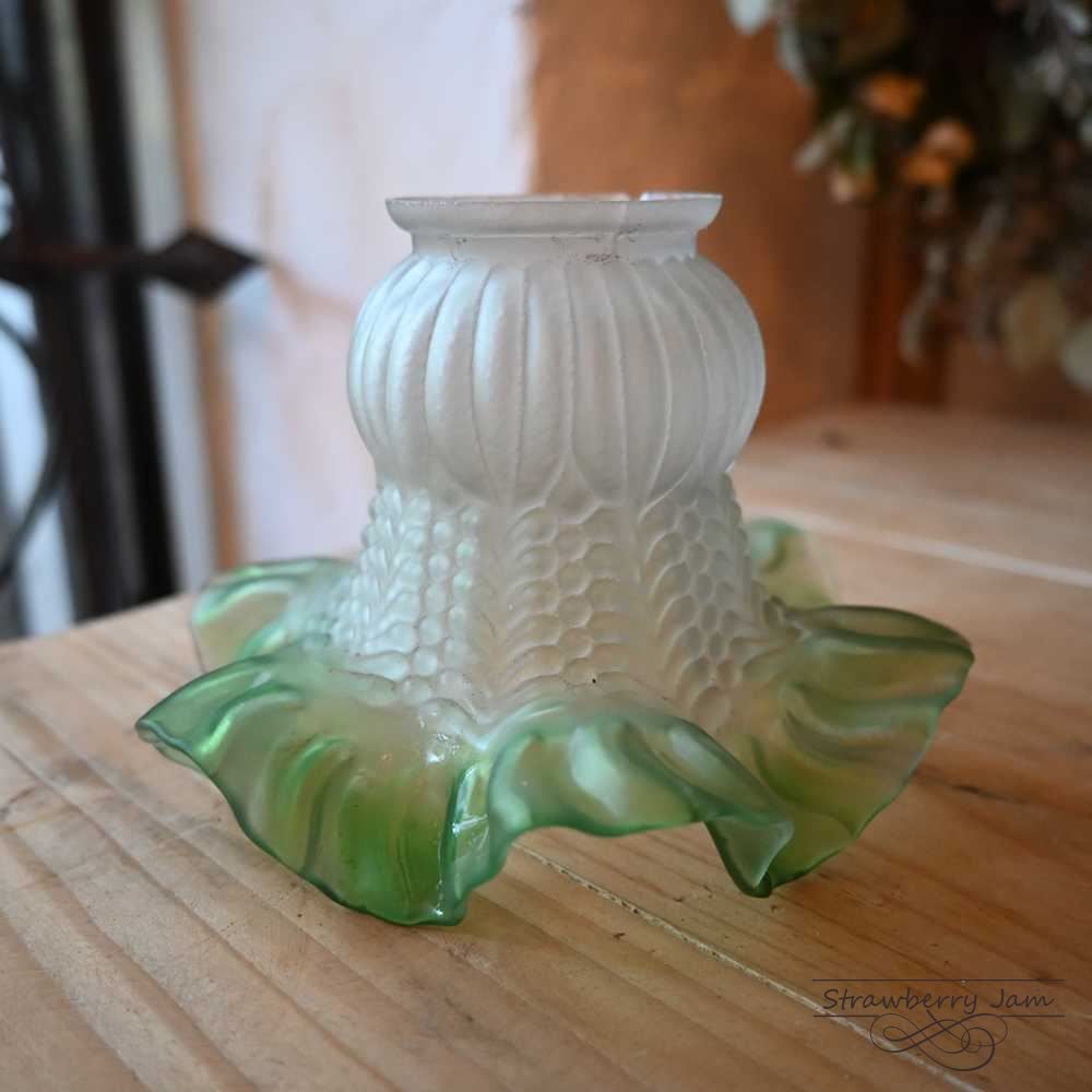 L3705-206 フランスアンティーク フレンチ ガラスシェード グリーン フラワー シェード 照明 フランス