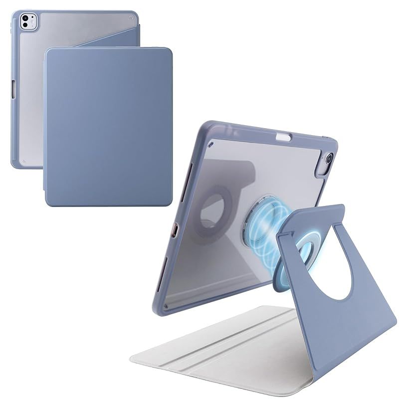 エレコム iPad Pro 13インチ M4 ケース カバー 360度回転 縦置き 横置き マグネット着脱式 ペン収納 フラップ付き ブルーグレー TB-A25PLMG360BG 1