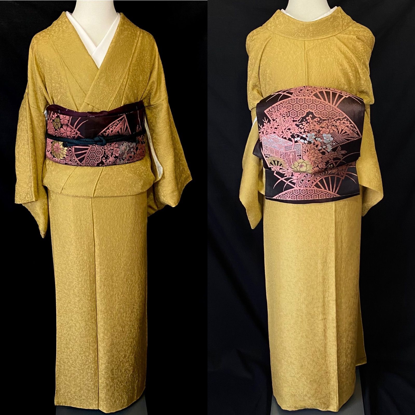 膨れ織りの色無地着物〉SALE膨れ織り 紋無し 芥子色 からし トール 