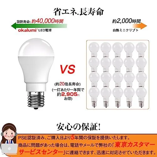 電球色2700K_50w形okalumi ミニクリプトン型LED電球E17口金50W形電球色