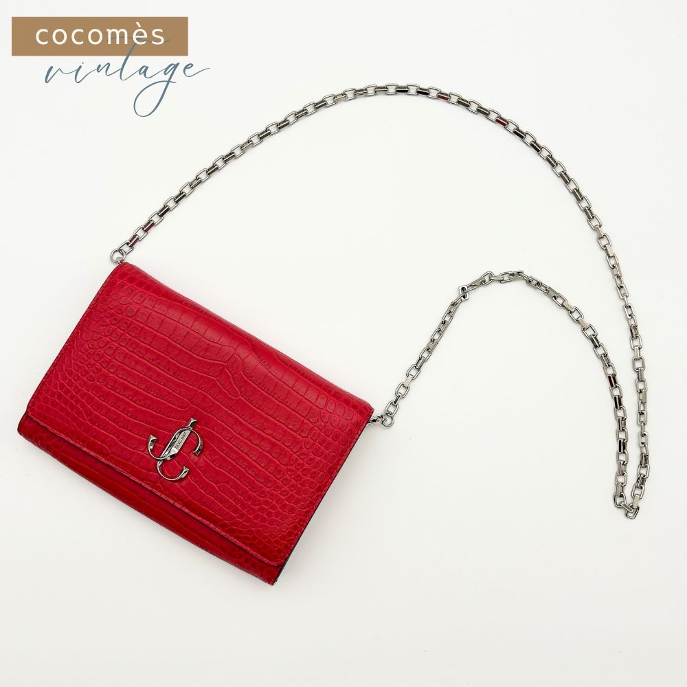 JIMMY CHOO ジミーチュウ レザー クロコ型押し ヴァレンヌ チェーン