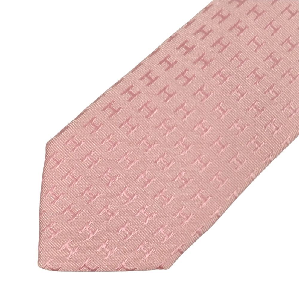 HERMES エルメス H柄 シルク ネクタイ ピンク 正規品 / 36091