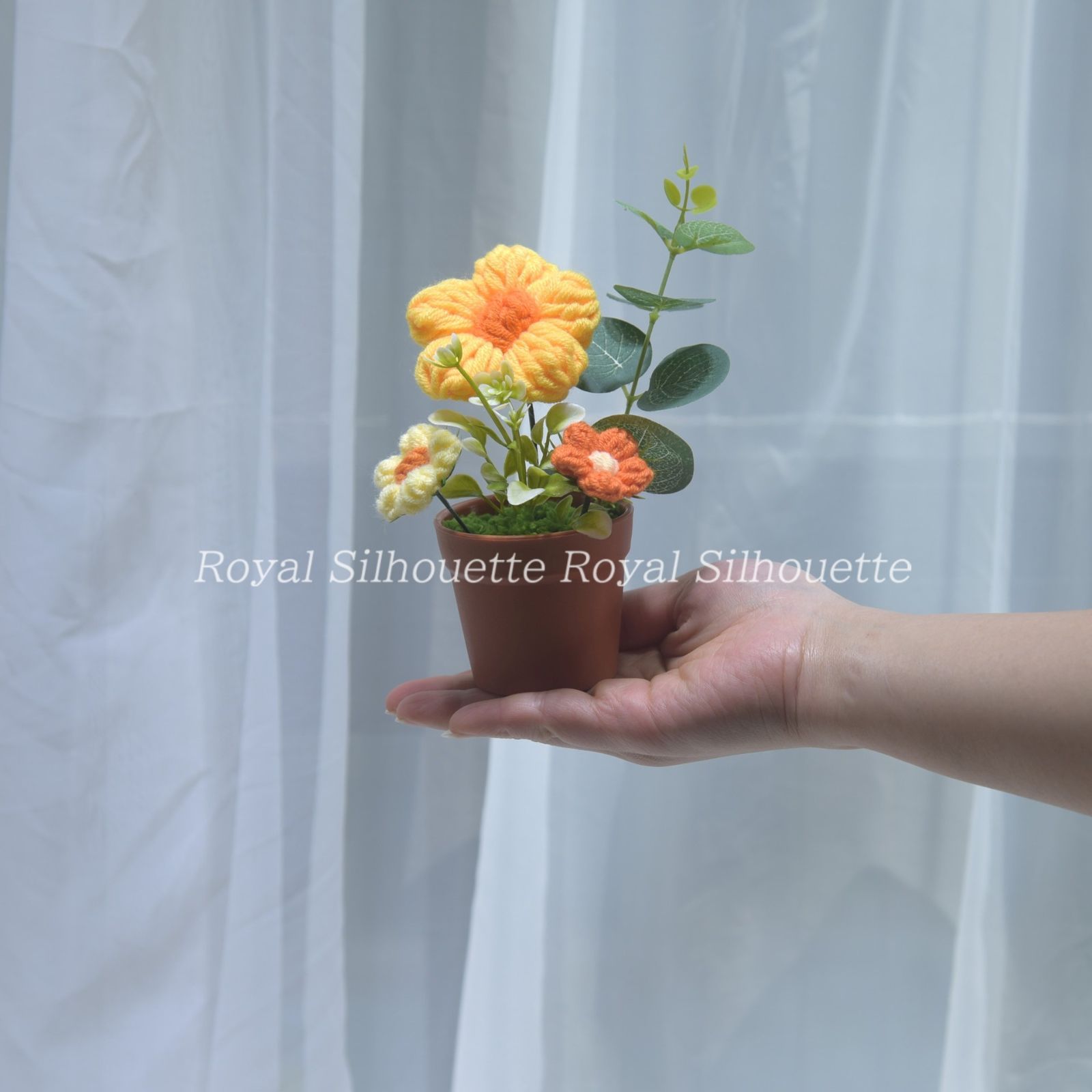 編みぐるみ 毛糸 花 プレゼント ギフト イエロー 黄色 ポット 手編み