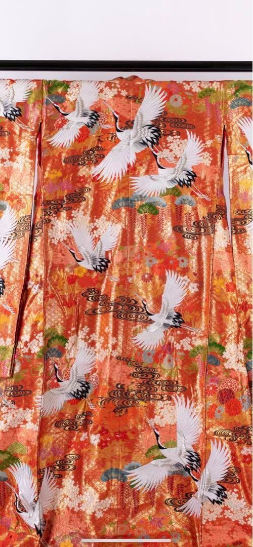 50%OFF! 125,000円→62,500円】花嫁色打掛け 朱色/金刺繍 鶴/霧雲模様 