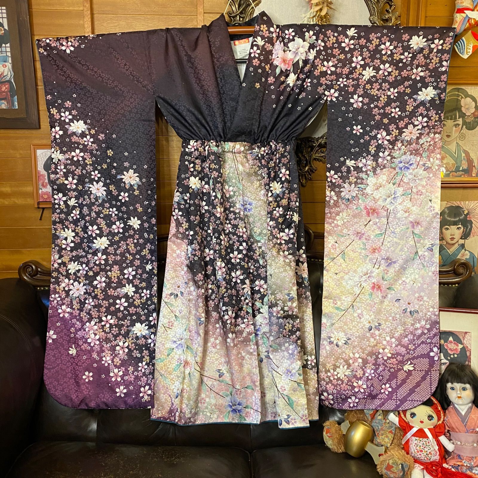 リメイク振袖 着物ワンピース |セミロング丈｜化繊 | 洗える | 和洋