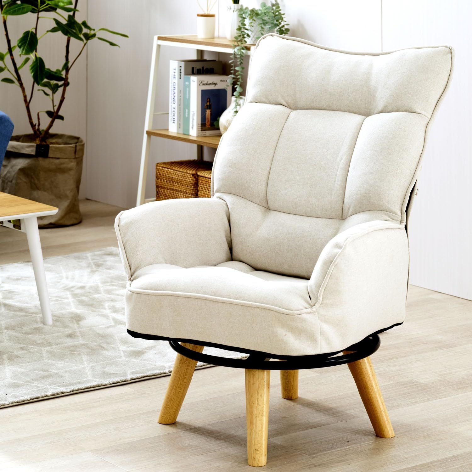 ドウシシャ 包み込まれる座り心地 ハイバック 回転式 一人掛けソファ アイボリー EKHC-IV 幅64cmｘ奥行62cmｘ高97cm 座面高さ33cm 授乳チェア 授乳椅子 折りたたんでコンパクトに収納 回転座椅子 高座椅子 パーソナルチェア