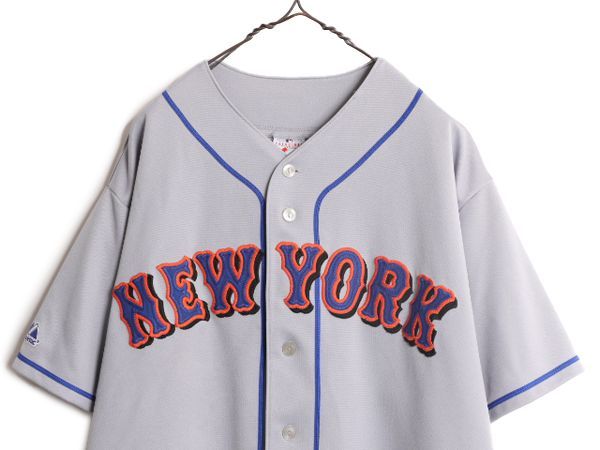 【お得なクーポン配布中!】 MLB オフィシャル Majestic メッツ ベースボール シャツ メンズ XXL 程 ユニフォーム ゲームシャツ メジャーリーグ 野球 半袖シャツ 重ね着