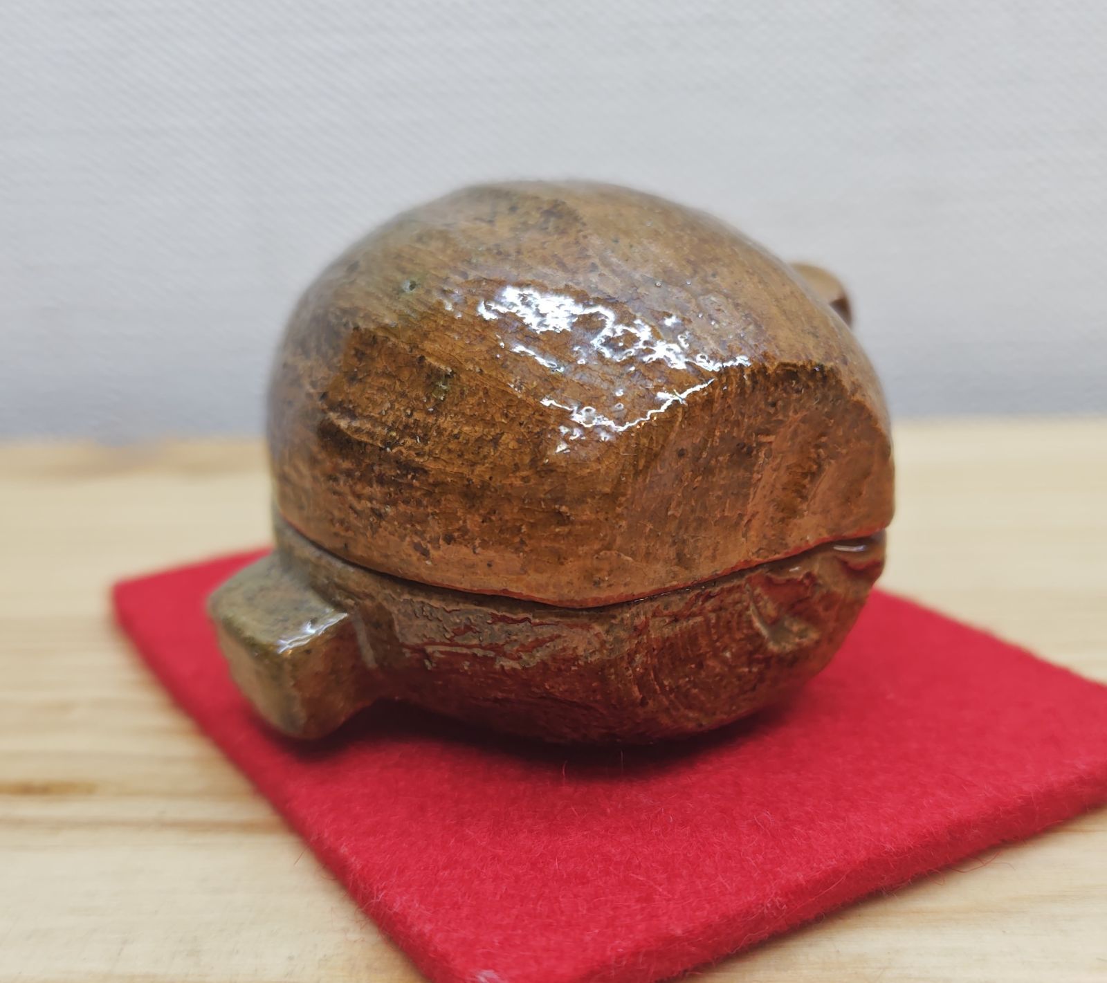 逢絢亭 茶道具 香合 大樋焼 飴釉 福槌香合 大樋長左衛門 共箱入り