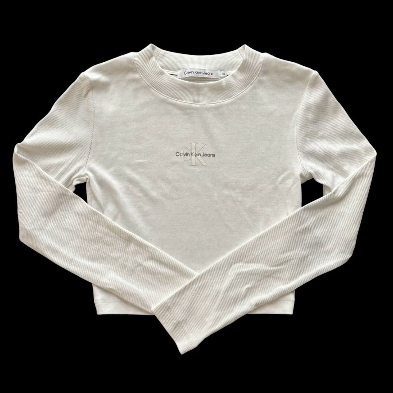  カルバンクライン ロングスリープシャツ 白 ショート丈 CalvinKlein カルバンクライン ロングスリープシャツ 白 ショート丈