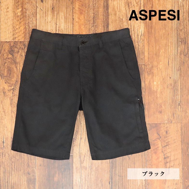 春夏/ASPESI/54サイズ/ハーフパンツ CQ24 SPORTIVO SHORT ハリ コシ キャンバス 製品染 イタリア製 新品/黒/ブラック/if125/