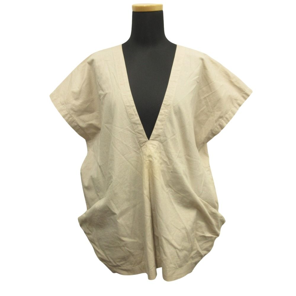 12ss me ISSEY MIYAKE ミーイッセイミヤケ ワイド カットソー プルオーバー シャツ Vネック ベージュ レディース 古着