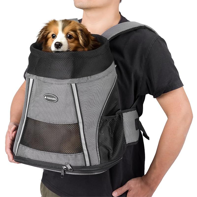 Navaris ペットキャリー 犬 猫 キャリーバッグ - リュック お散歩バッグ ペットキャリーケース 旅行 お出かけ - 通気性 収納ポケット 37x33x24cm 耐荷重7kg