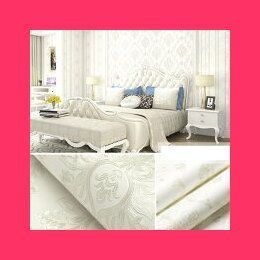 壁紙 ダマスク柄 ホワイト 白 送料無料 damask 53cm×1000cm 壁紙