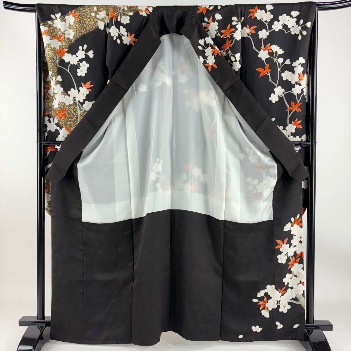 振袖 身丈163cm 裄丈67cm M 袷 桜 霞 金糸 金彩 黒 正絹 秀品