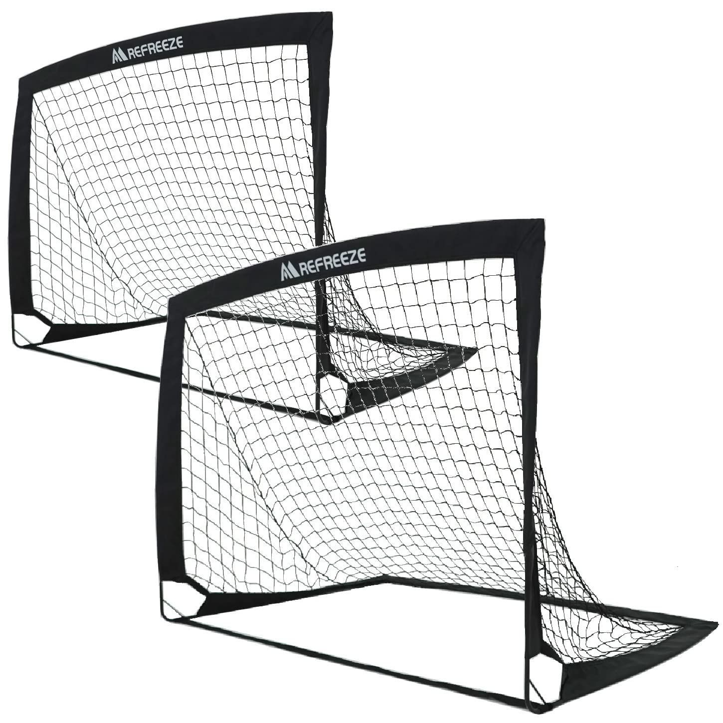 124×94cm_124×94cm ブラック 2個セット REFREEZE(リフリーズ) 折りたたみ サッカーゴール 収納バッグ付き 室内 屋外兼用 ポータブル (124×94cm ブラック 2個セット， 124×94cm)