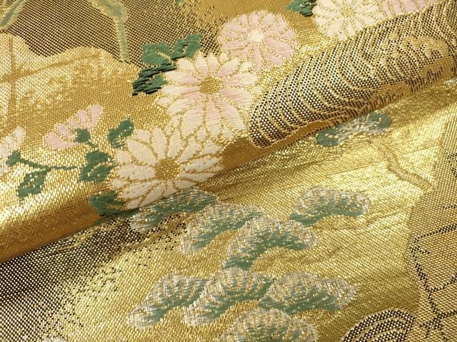 未使用品・佐賀錦　振袖用　たおやかに花丸紋　作り帯付け帯　胴巻き〜90cm　正絹 平和屋着物▽佐賀錦 六通柄袋帯 草花松文 金銀糸 正絹 逸品