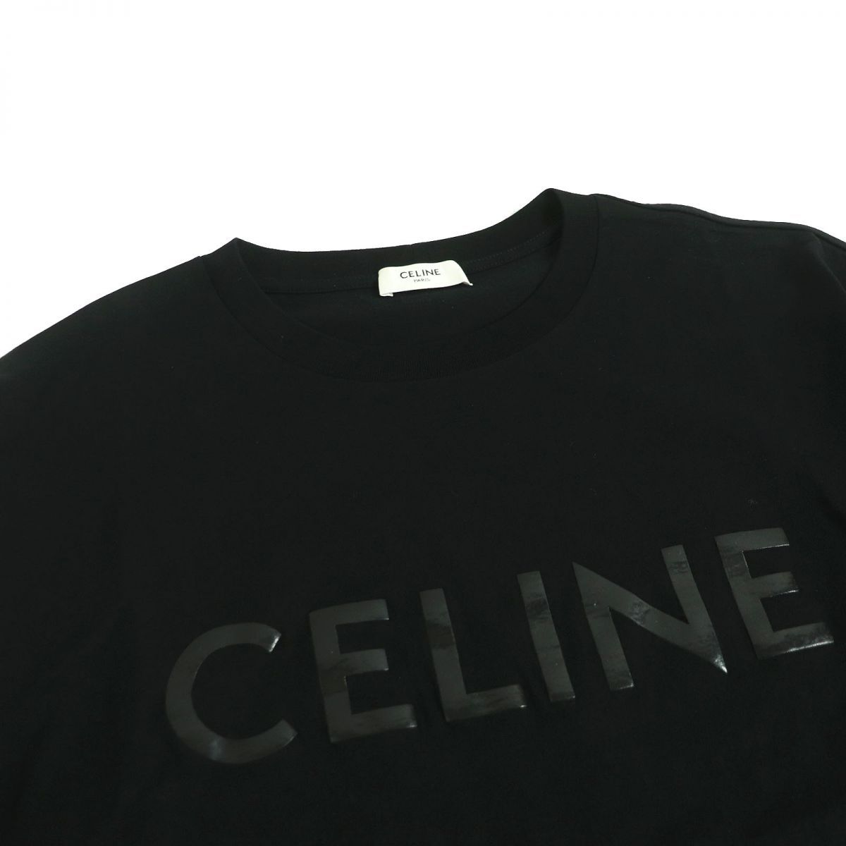 極美品□22SS CELINE/セリーヌ 2X51C671Q ロゴプリント コットンジャージー 半袖 ルーズビニルTシャツ 黒 M イタリア製 正規品  メンズ　t11-st30301-833