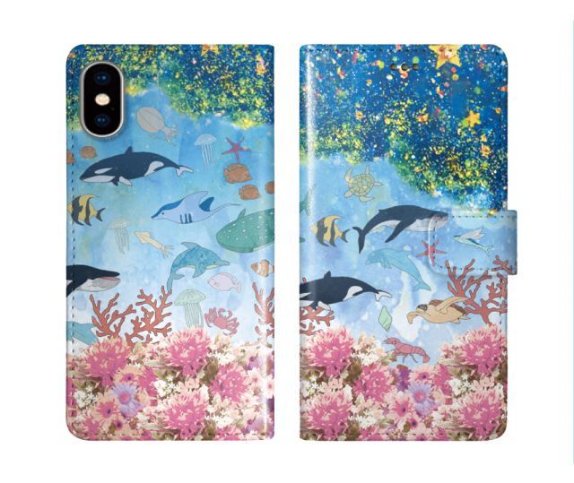 スカラー スマホケース Galaxy S24 SC-51E 手帳型 ギャラクシー SC-53E SC-53D SC-56C SC-53B SC-51A SC-42A スマホカバー 全機種対応 scolar イルカ クジラ ジンベエザメ 海中遊泳 かわいい