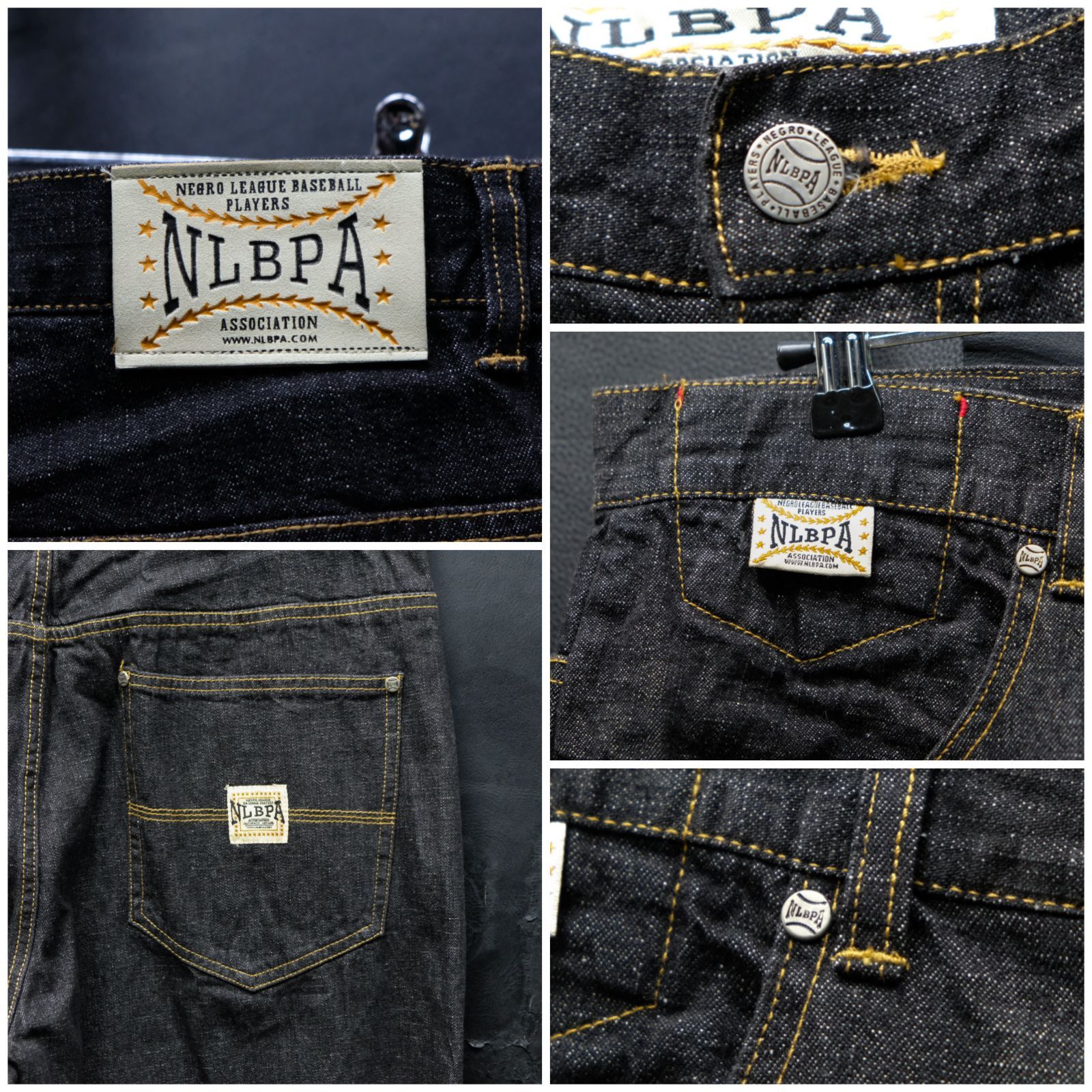 美品 NLBPA ニグロリーグ チームロゴ刺繍ブラックデニム W36/約