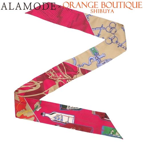 【HERMES】ツイリー カレーシュ ハミとボトル ピンク★美品★ HERMES】ツイリー カレーシュ ハミとボトル ピンク☆美品