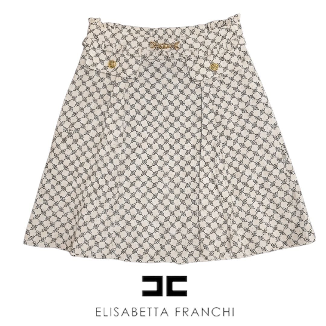 エリザベッタ ELISABETTA FRANCHI ミニスカート 38サイズ ホワイト✖️ブラック レディーススカート イタリア製