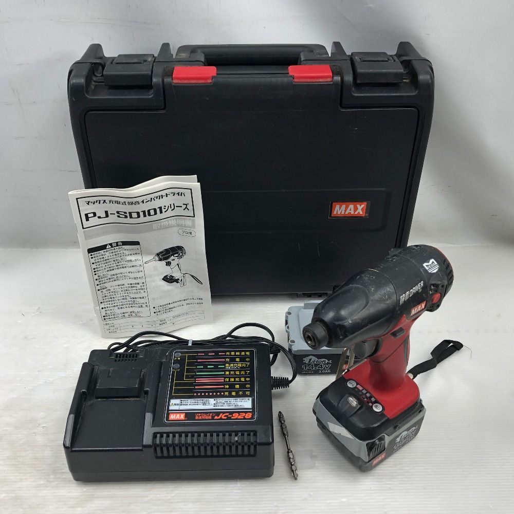MAX マックス 締め付け工具 インパクトドライバ 充電器 充電池2個 ケース付 PJ-SD101 レッド