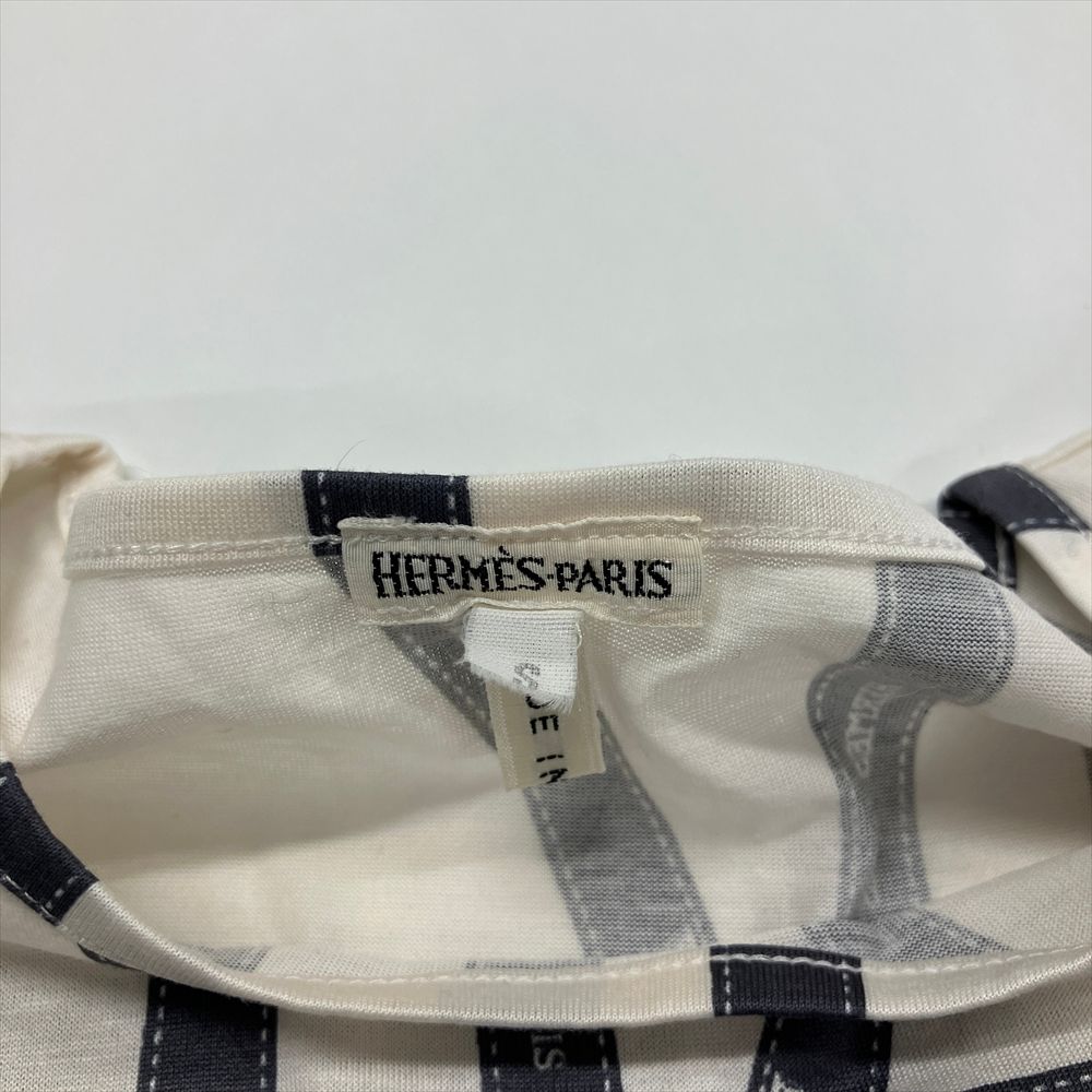 エルメス HERMES ボルデュック リボン柄 長袖Ｔシャツ コットン ホワイト S マルジェラ期 レディース【中古】