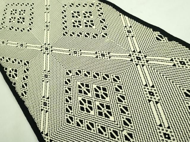 ★こぎん刺しと間道のコラボ‼️六通柄　八寸名古屋帯　正絹　個性的 ☆こぎん刺しと間道のコラボ‼️六通柄 八寸名古屋帯