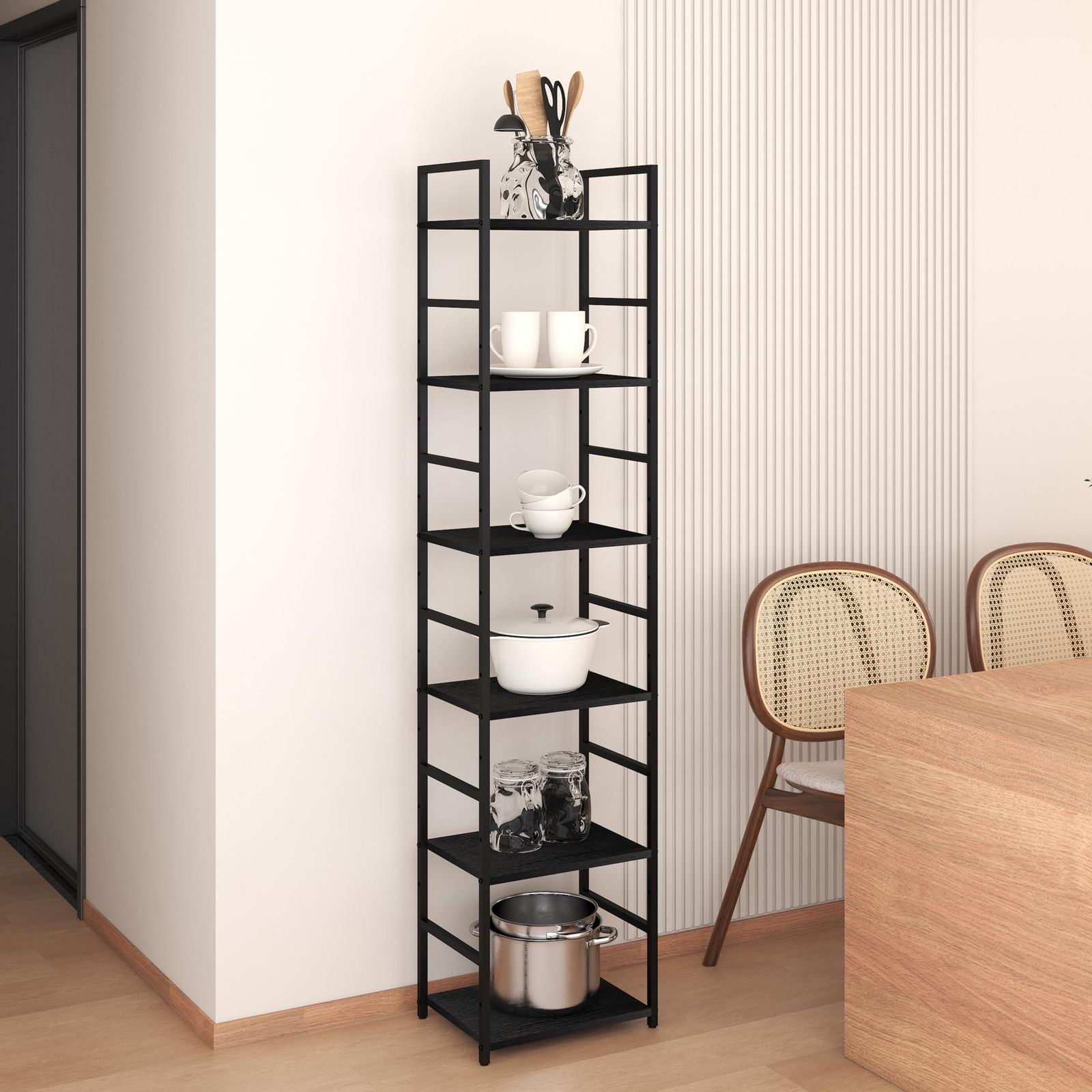 XINYF 棚 ラック おしゃれ 棚 スリム 棚 ラック 棚 スリム シェルフ ラック おしゃれ オープンシェルフ オープンラック 本棚 スリム ブラック 幅40×奥行30×高さ144cm