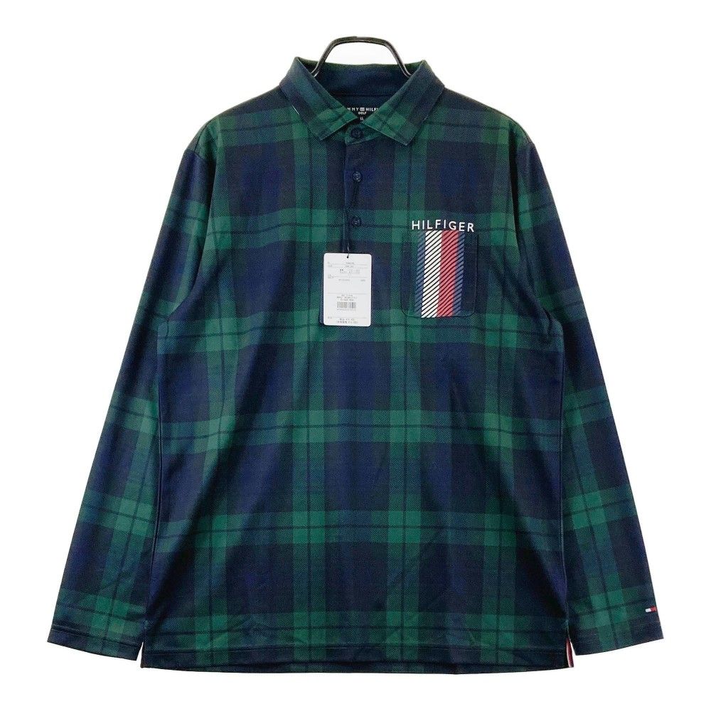 サイズ：LL TOMMY HILFIGER GOLF トミー ヒルフィガーゴルフ  長袖ポロシャツ チェック柄 グリーン系 [240101320901]# ゴルフウェア メンズ ストスト
