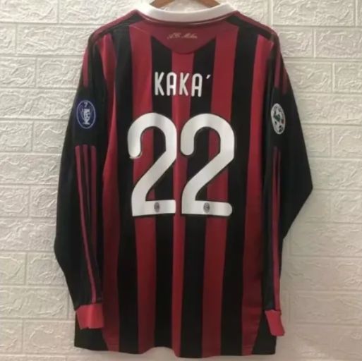 2009-2010 ACミランのホーム長袖サッカーユニフォーム 22番 KAKA