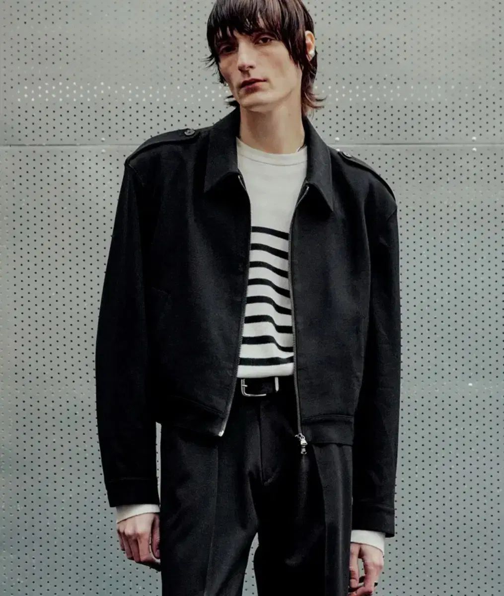 エルムード フレンチ ウール ブレンド オフィサー ジャケット ブラック 44