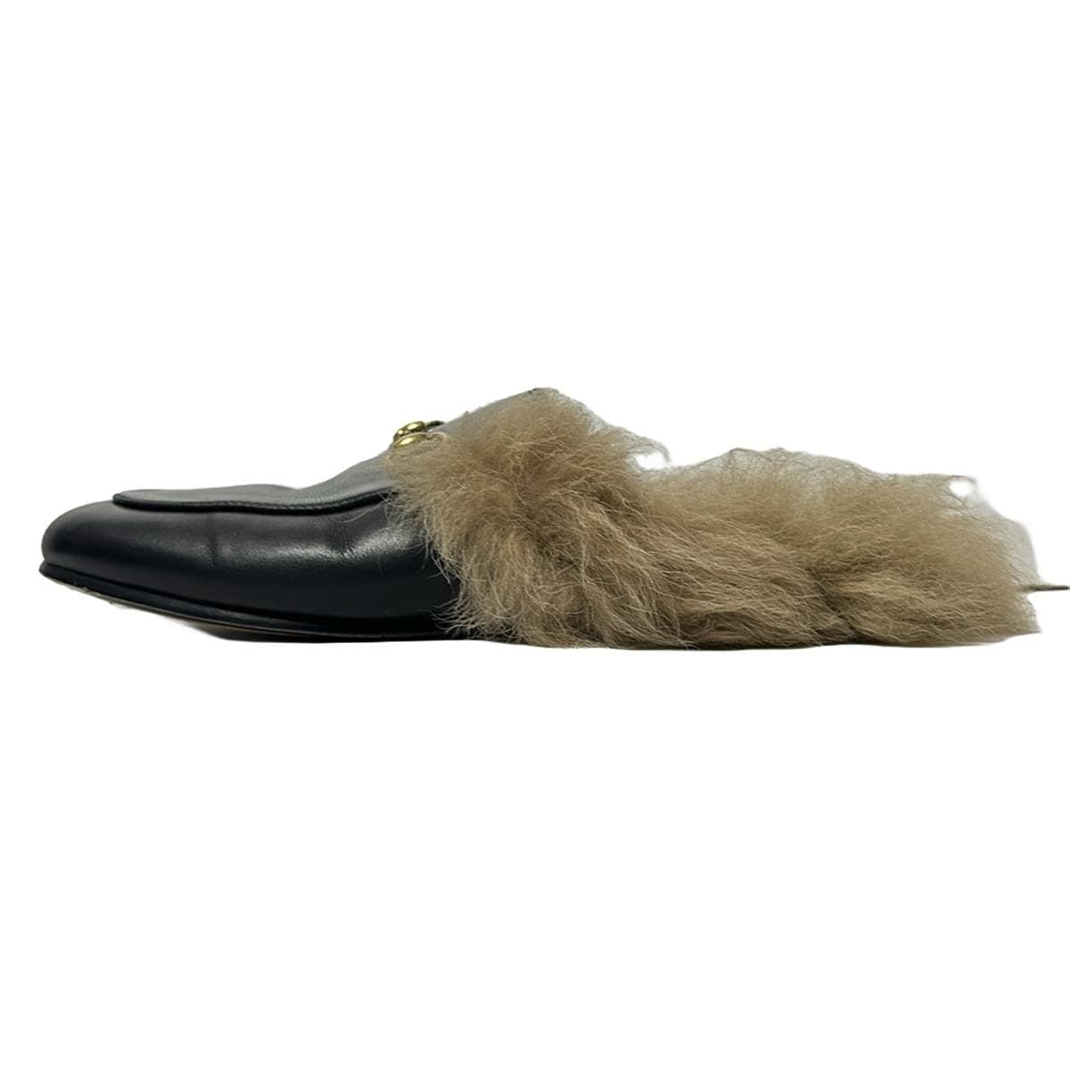 GUCCI グッチ サンダル 36 レディース - 黒×ベージュ ホースビット|インソール取外し可 レザー ファー