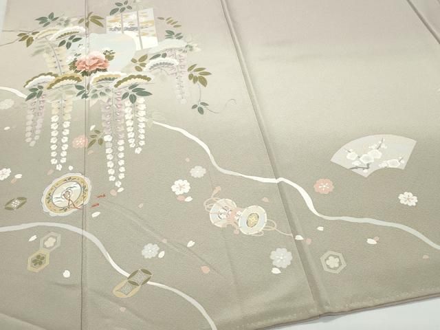 平和屋着物▽訪問着 単衣 道長草花文 正絹 逸品 AAAW1374fy