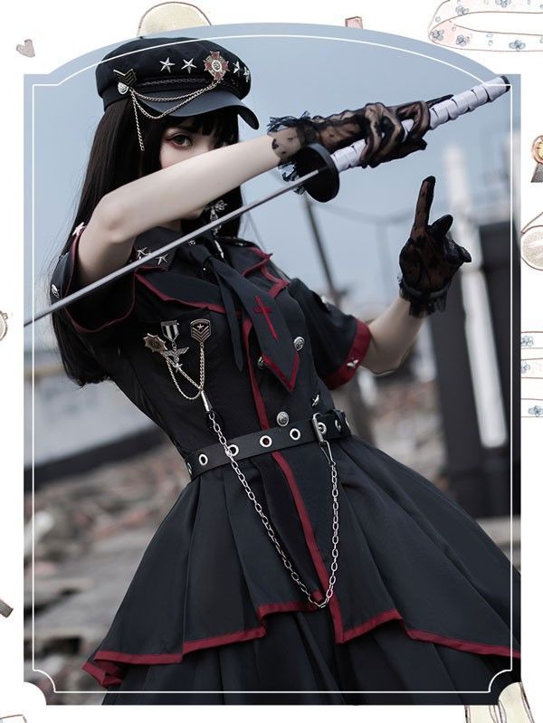 Lolita系 ロリータ ワンピース 軍服 ゴスロリ セーラー服 ロリ 制服 学生服 萌え萌え 少女ウェア レディース 二次元ドレス 学園祭 文化祭 イベント 可愛い ブラック 黒