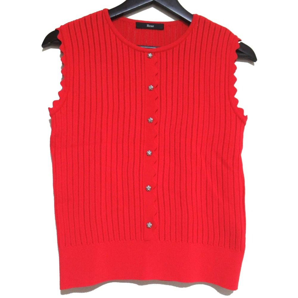 24SS Rene ルネ Knit Pullover ニットプルオーバーブラウス 5422130 サイズ36 レッド レディース 古着