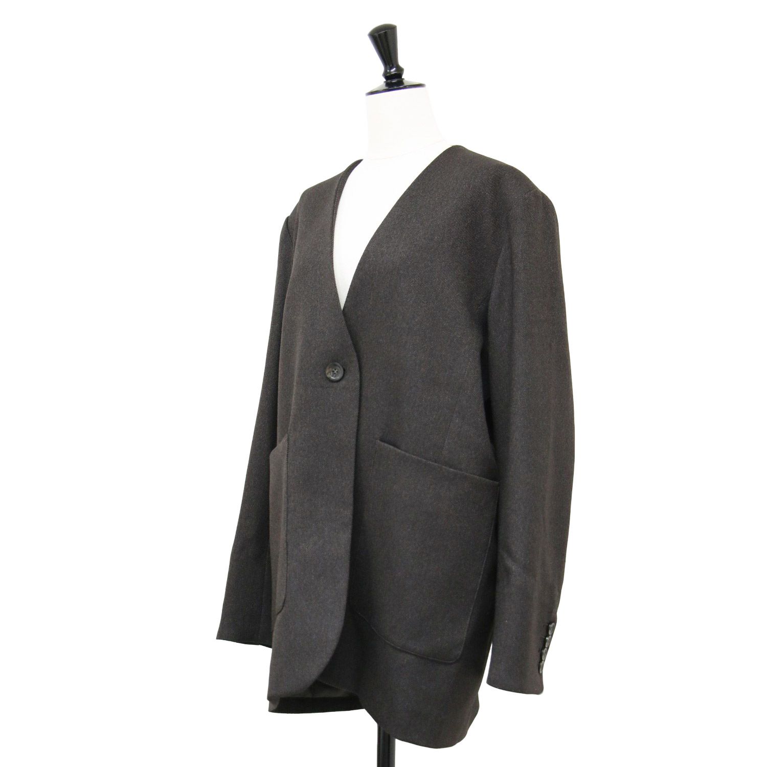 louren ローレン ジャケット ダークブラウン サイズ:FREE | 23秋冬 ツイル ノーカラー ジャケット | twill no collar jacket lo233-06 | Vネック 長袖 オーバーサイズ | アウター ブレザー ブルゾン 上着【レディース】【中古】 louren ローレン ジャケット ダークブラウン サイズ:FREE | 23秋冬