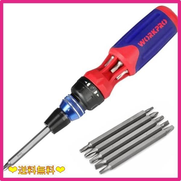 スタッフおすすめ WORKPRO 差替ドライバーセット 12in1 ビット6本付 ラチェットドライバー 修理工具 差込角6.35mm クイックリリースラチェットハンドル トルクス プラス マイナス スクエア ビッ