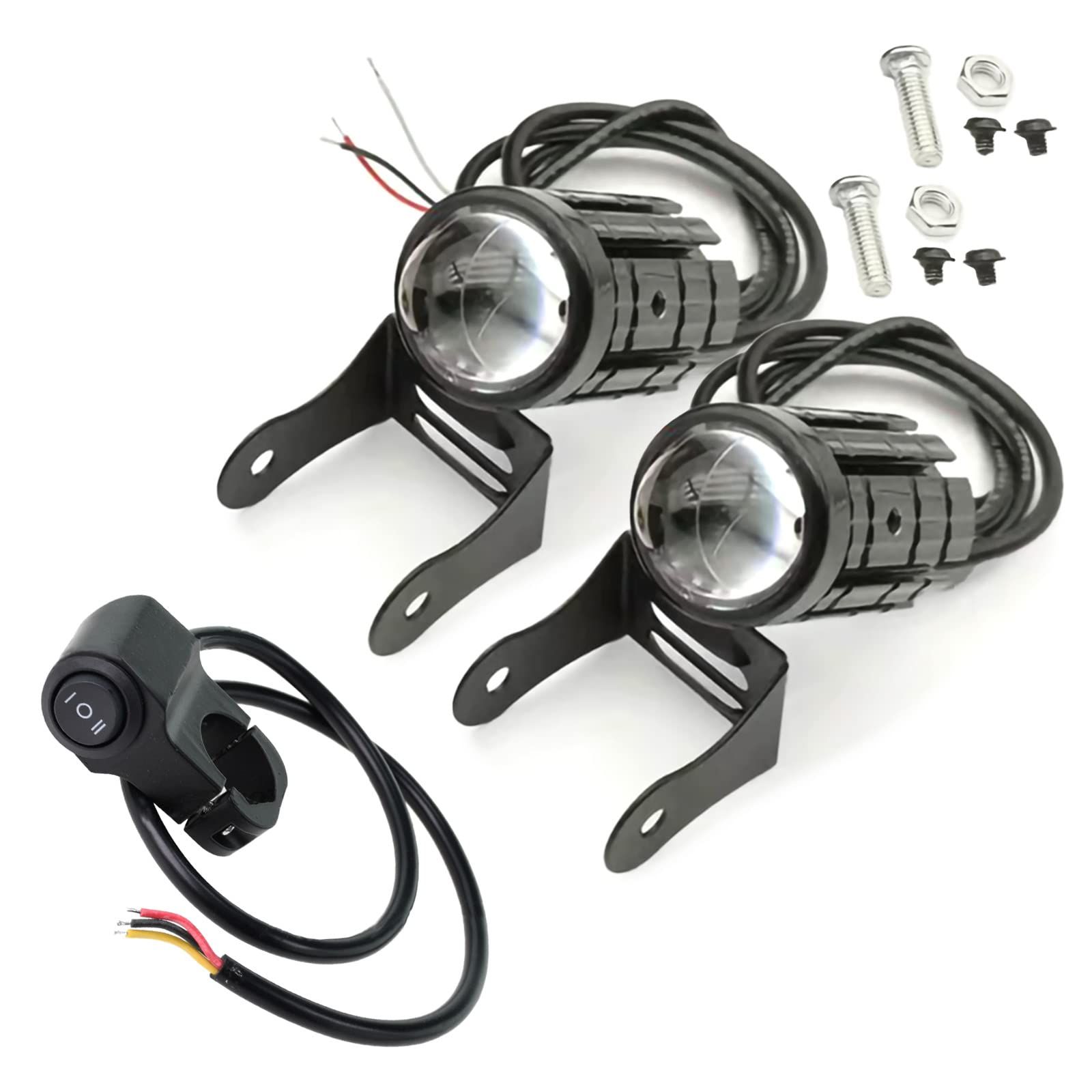 Meliore LED バイク ヘッドライト プロジェクター レンズ デュアル カラー フォグランプ スポットライト ATV スクーター トライク ダート レーサー 補助 照明 防水 スイッチ 付 [2個セット(スイッ