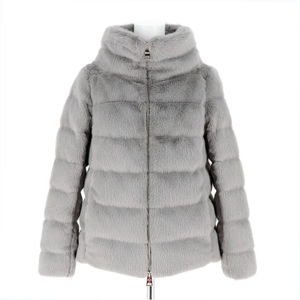 Herno グレー ダウンジャケット ファー付き ヘルノ ダウンジャケット HERNO LADY FAUX FUR レディフェイクファー