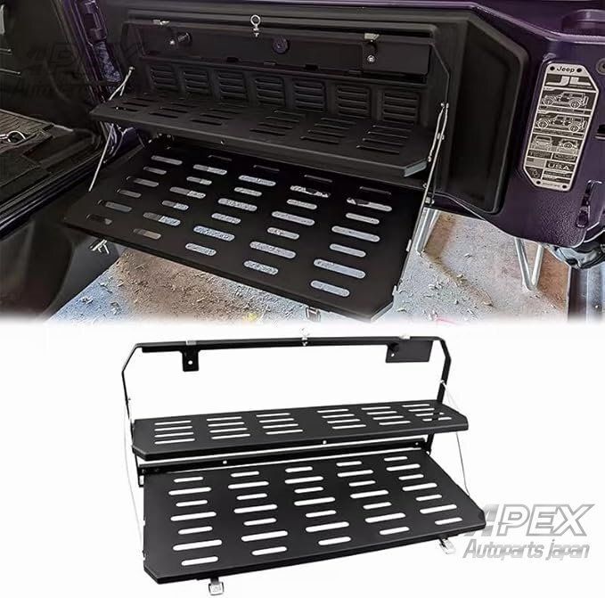 ジープ ラングラー JLテールゲート収納ラック 荷物ホルダー キャリア カスタム パーツ 折りたたみ式 二層式収納ラック パーツ
