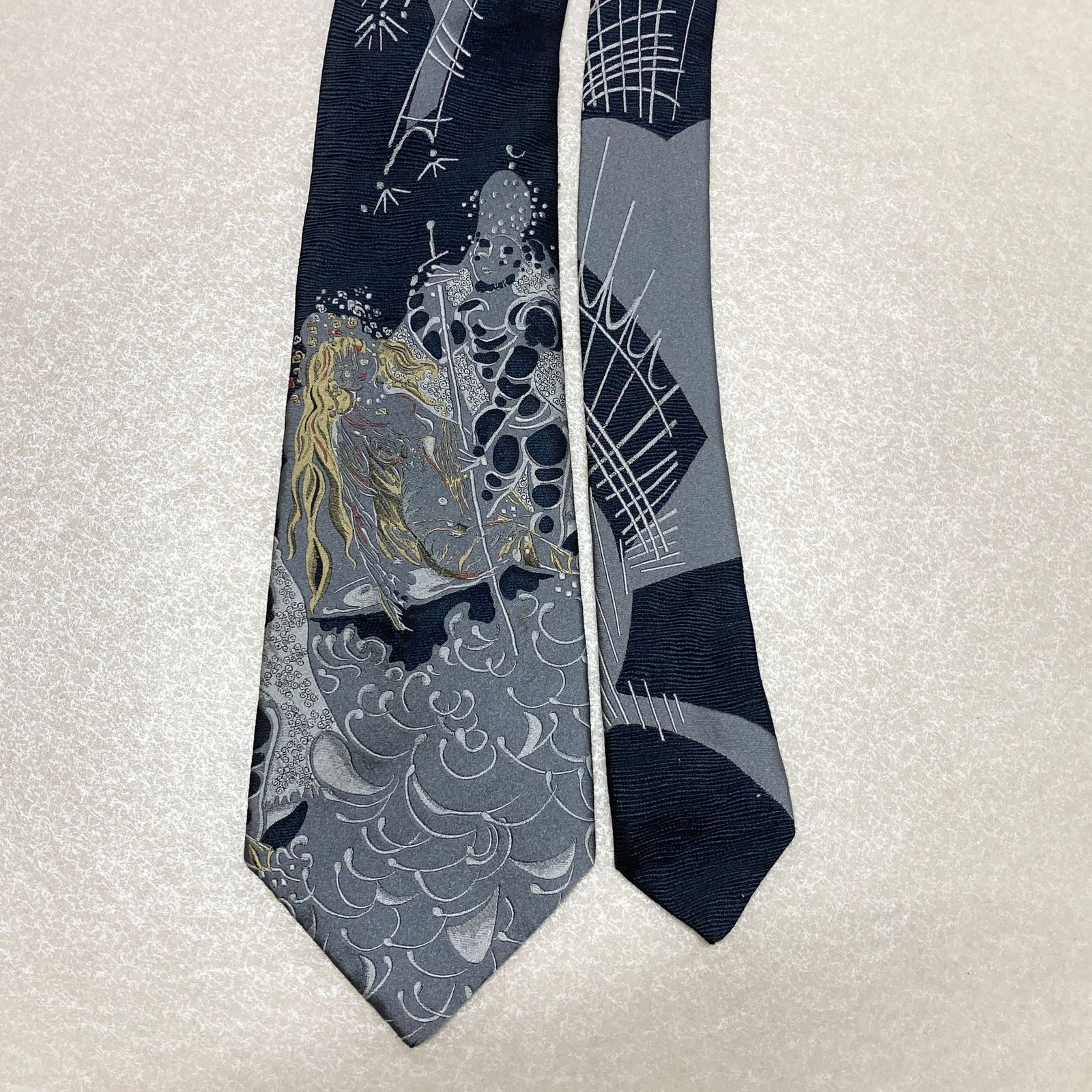 Dominique France ネクタイ ネイビー ゴールド 幾何学模様