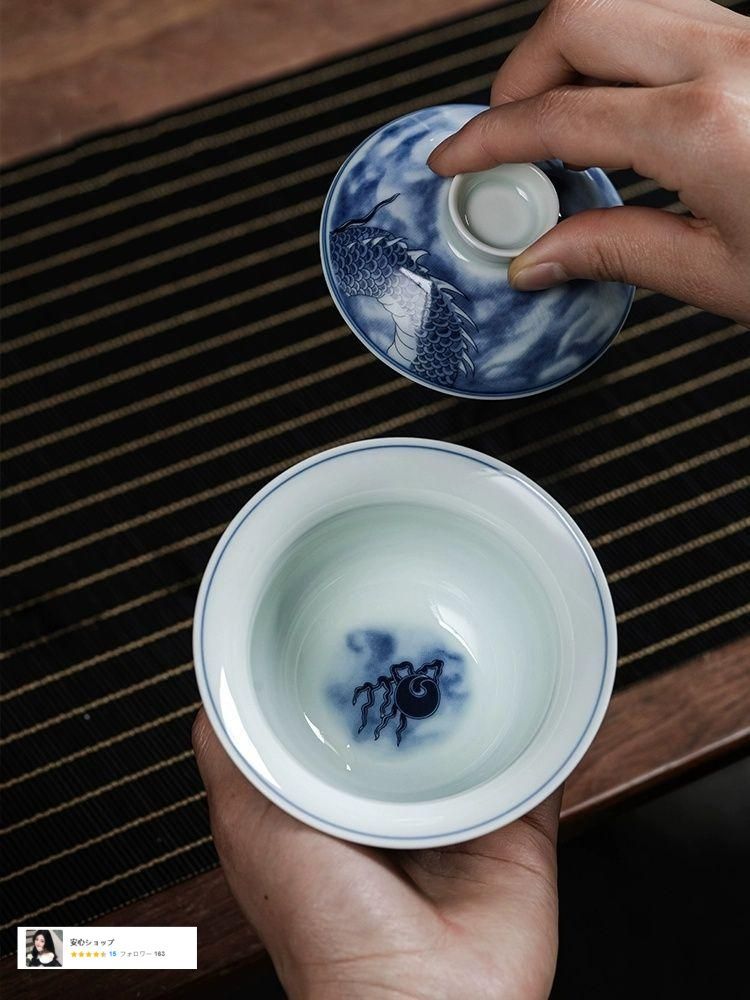 景徳鎮 青花竜紋三才蓋碗 茶碗 湯飲み煎茶器 新品未使用 景徳鎮 青花磁器竜紋三才蓋碗 煎茶器 新品未使用 2025年