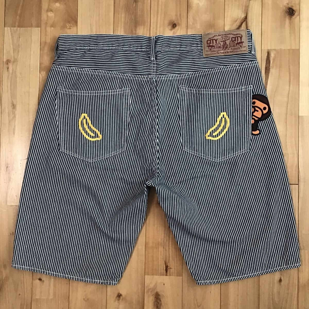☆XL☆ BAPE マイロ 刺繍 ヒッコリー ハーフパンツ a bathing ape BAPE 
