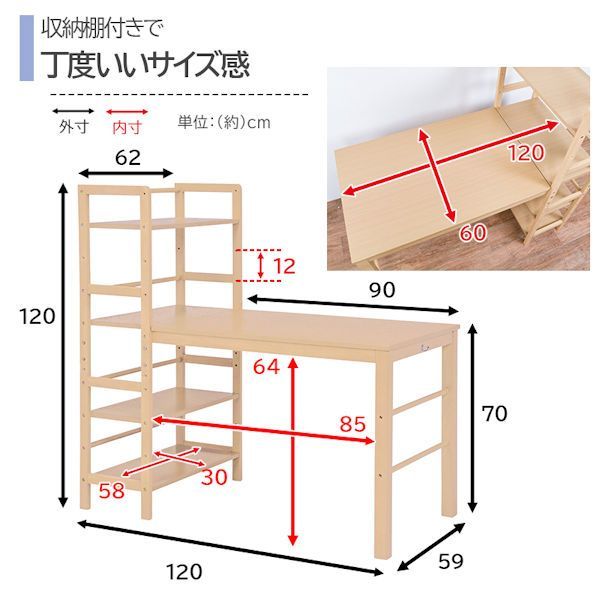 送料無料収納ラック付デスク（幅１２０ｃｍ）棚付デスク パソコン